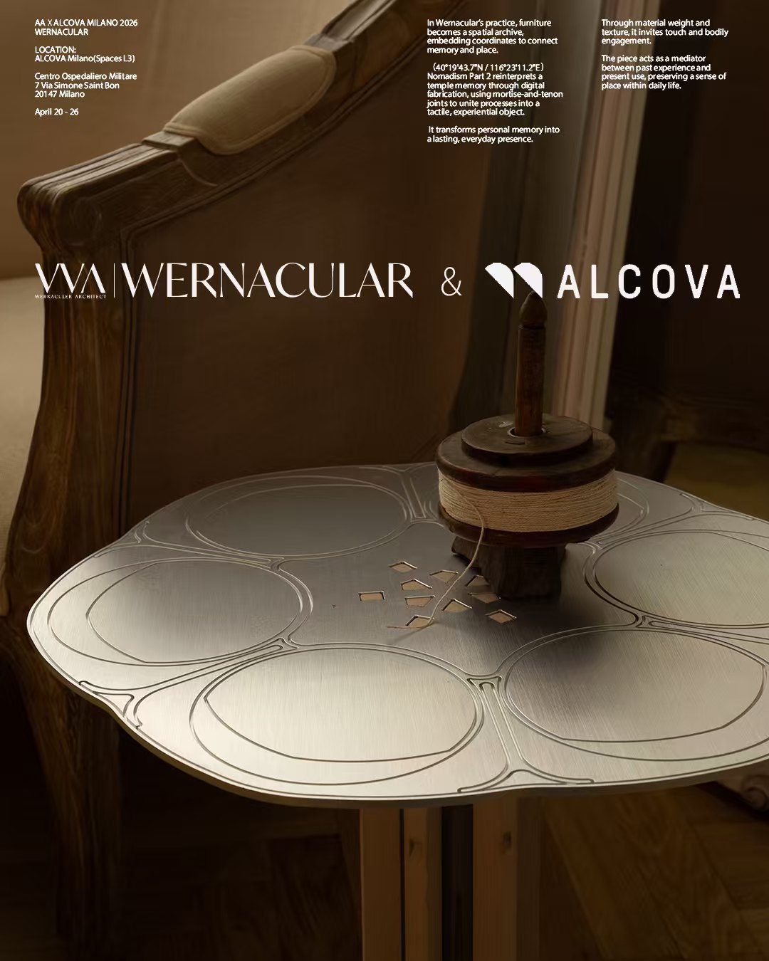 Wernacular × Alcova poster — tabletop detail